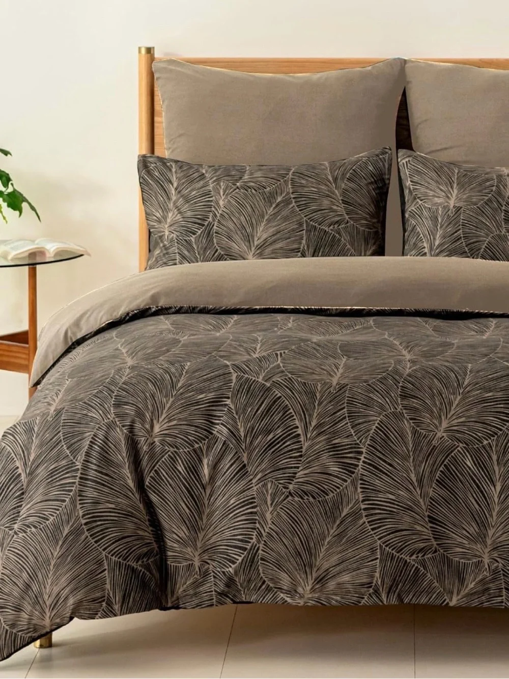 NEW Anthropologie Khaki Botanical Print Boho Queen King Bedding Duvet & Sham Set